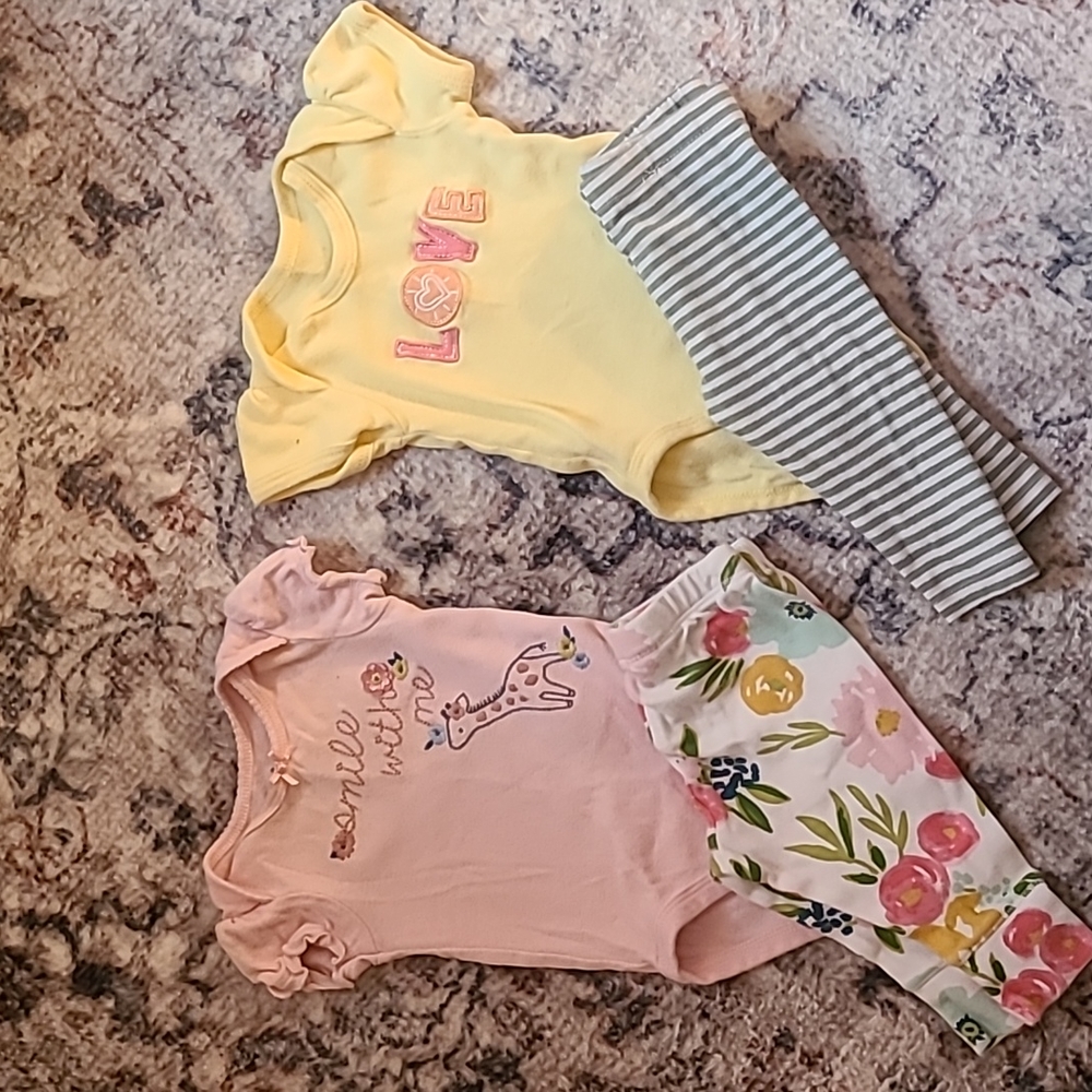 Two 0-3 month old baby girl outfits